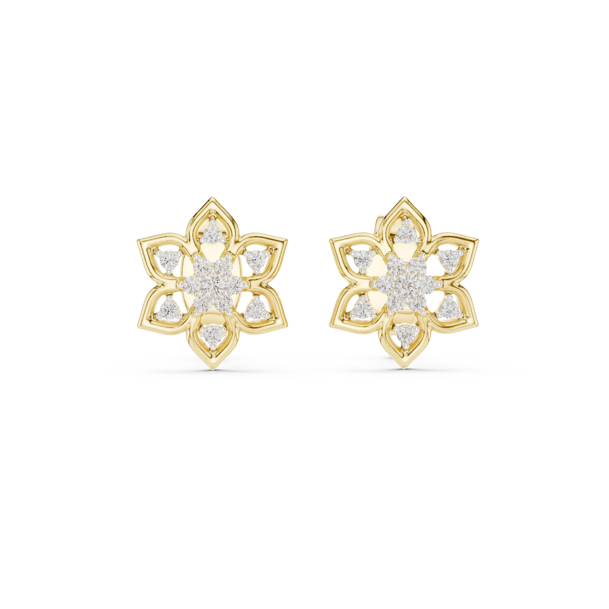 Moissanite Lotus Star Stud Earrings in yellow 925 sterling silver, view 4