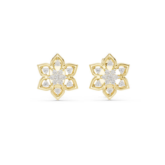 Moissanite Lotus Star Stud Earrings in yellow 925 sterling silver, view 4