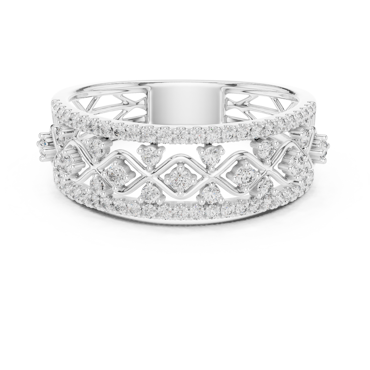 Triple Row Openwork Moissanite Band in white 925 sterling silver, view 4