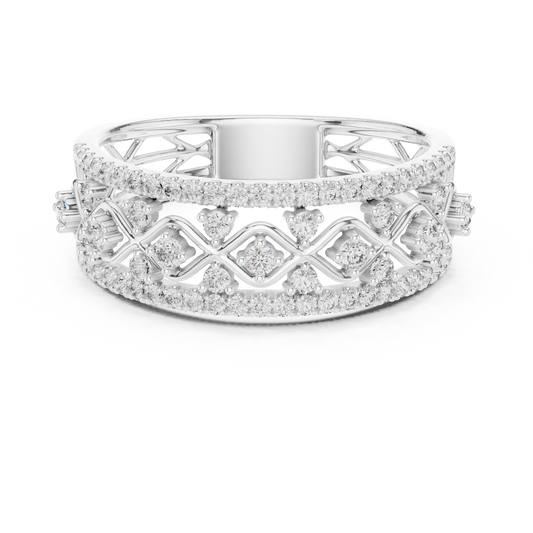Triple Row Openwork Moissanite Band in white 925 sterling silver, view 4