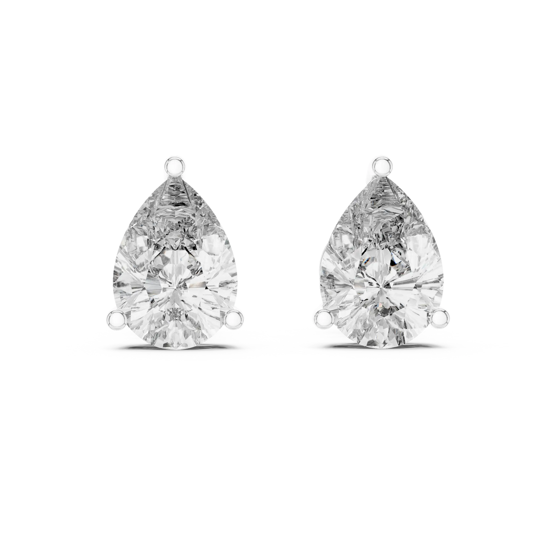 Pear moissanite stud earrings in white 925 sterling silver, view 4