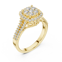 Round Cluster Halo Moissanite Ring with Split Pavé Shank in yellow 925 sterling silver, view 2