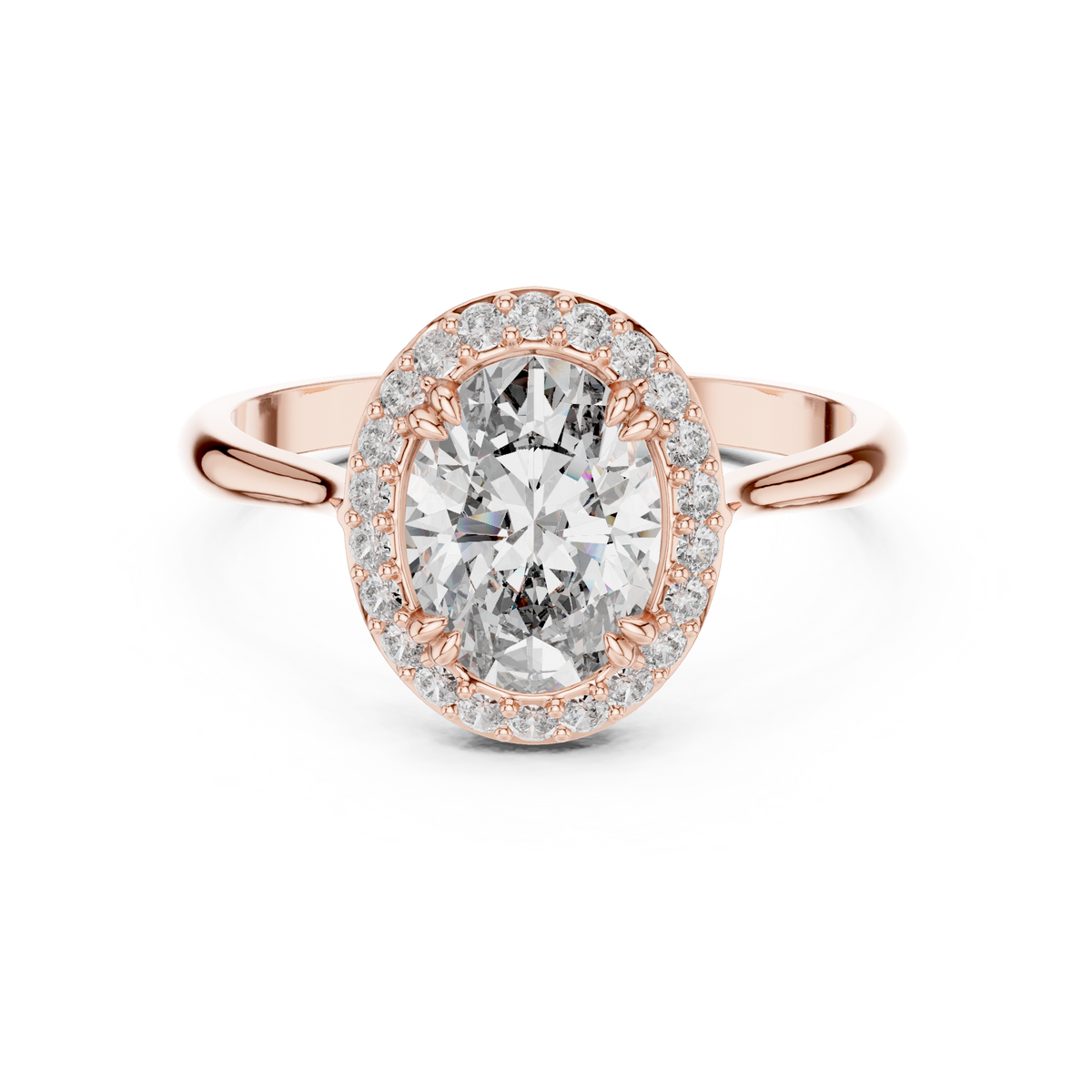 Oval Single Halo Moissanite Ring with Tapered Band in rose 925 sterling silver, view 4