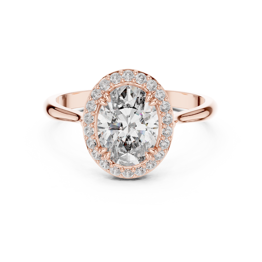 Oval Single Halo Moissanite Ring with Tapered Band in rose 925 sterling silver, view 4