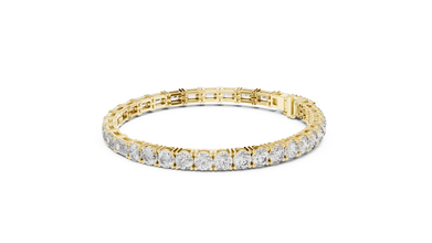 Emerald and Round Moissanite Tennis Bracelet in yellow 925 sterling silver, view 2