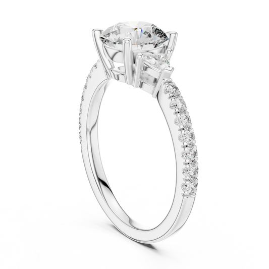Round Moissanite Ring with Trillion Sides and Pavé Band in white 925 sterling silver, view 1