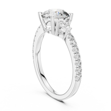 Round Moissanite Ring with Trillion Sides and Pavé Band in white 925 sterling silver, view 1