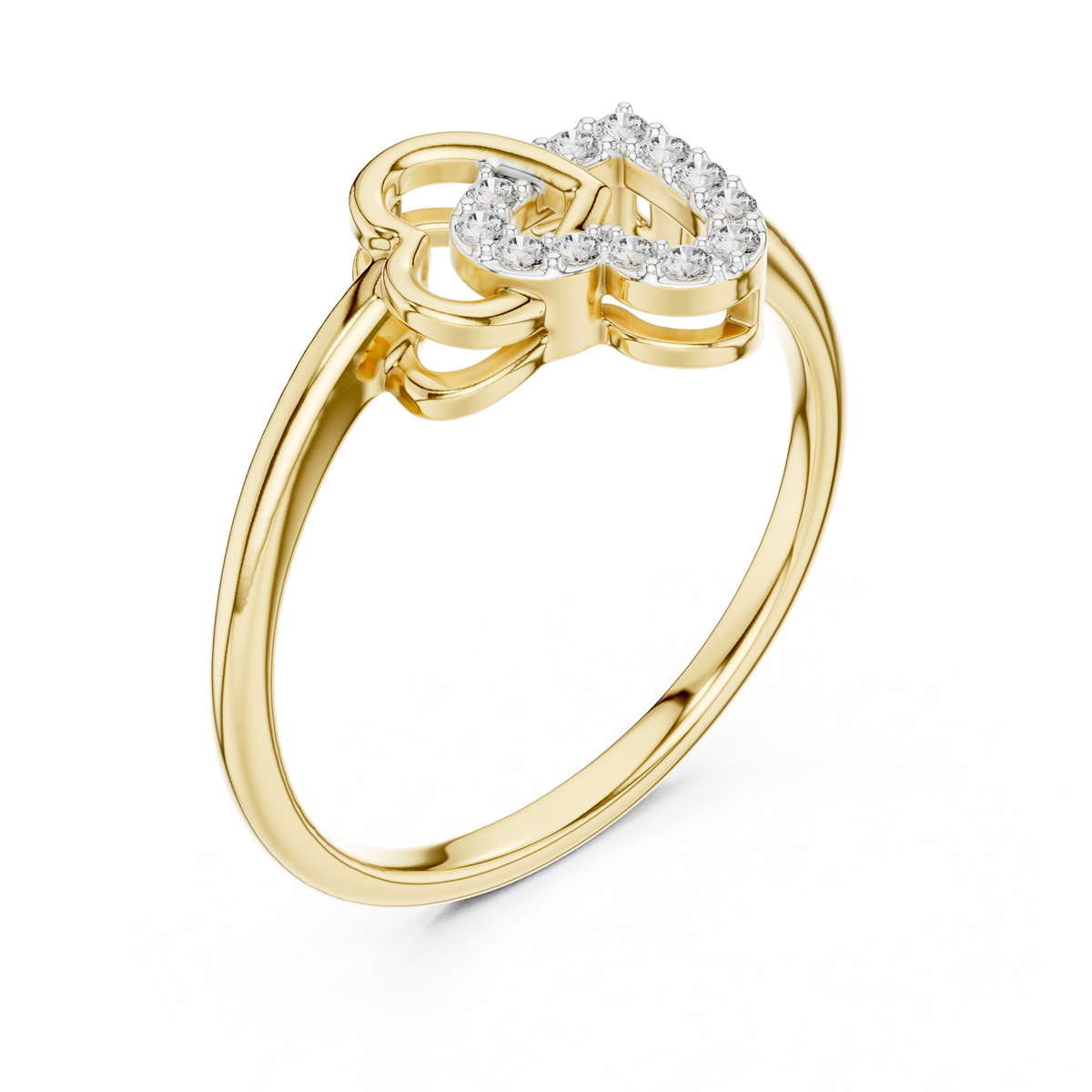 Interlocking Pavé Hearts Moissanite Ring in yellow 925 sterling silver, view 2