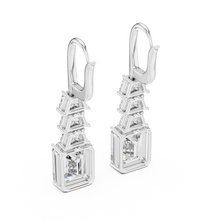 Emerald cut moissanite drop earrings in white 925 sterling silver, view 3