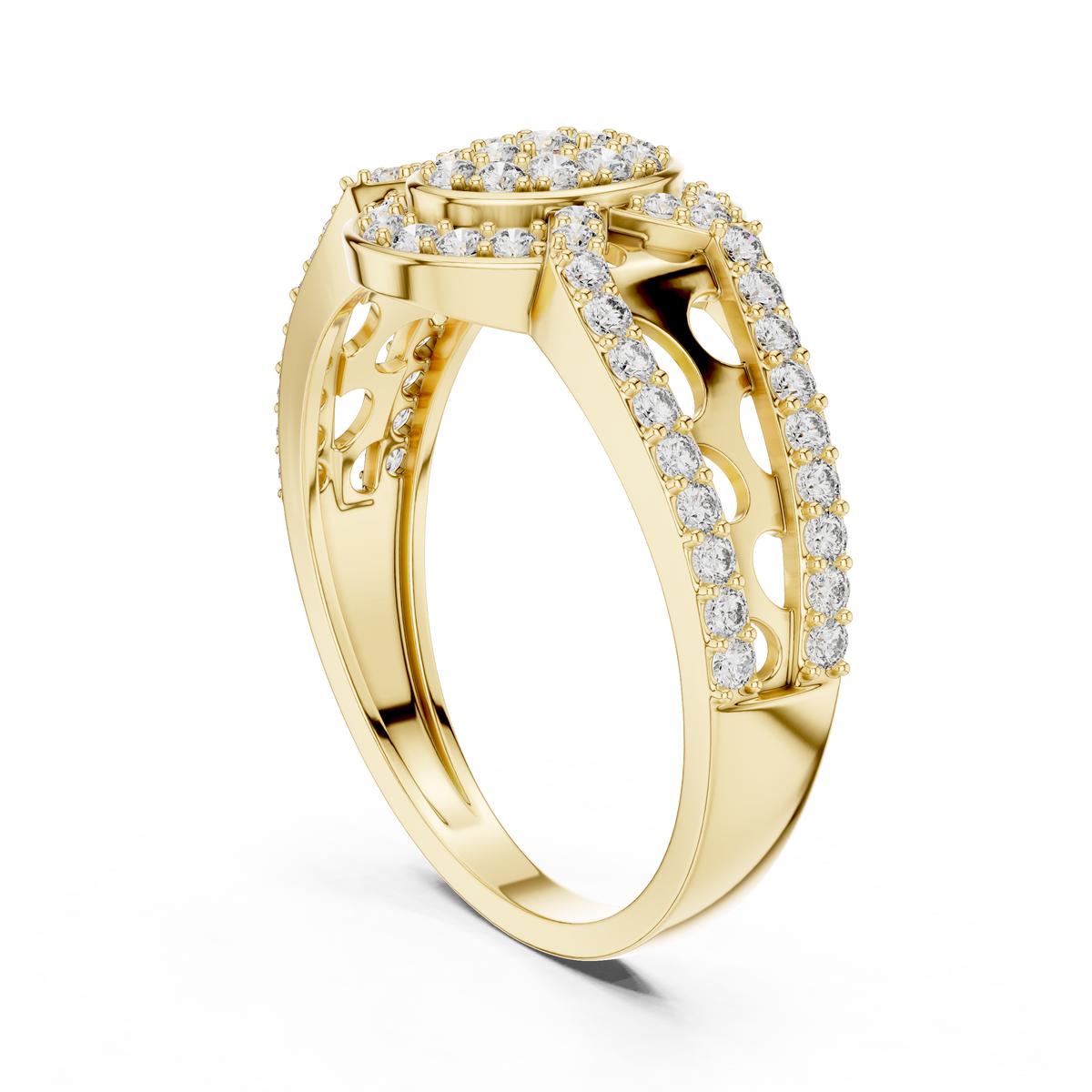 Oval Cluster Halo Moissanite Ring with Split Pavé Shank in yellow 925 sterling silver, view 1