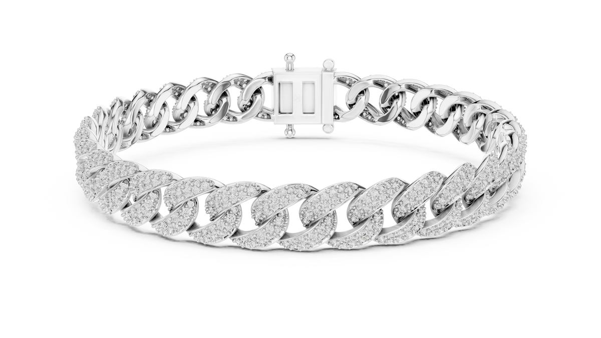 Pave Moissanite Cuban Link Bracelet in white 925 sterling silver, view 1