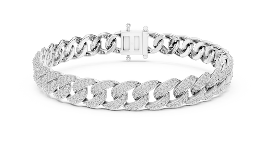 Pave Moissanite Cuban Link Bracelet in white 925 sterling silver, view 1
