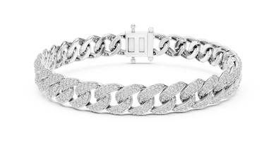 Pave Moissanite Cuban Link Bracelet in white 925 sterling silver, view 1