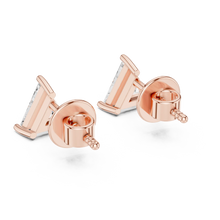 Trillion moissanite stud earrings in rose 925 sterling silver, view 3