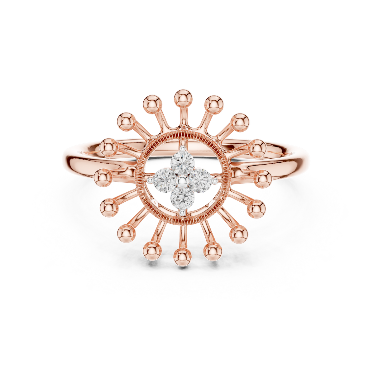 Sunburst Flower Moissanite Ring in rose 925 sterling silver, view 4