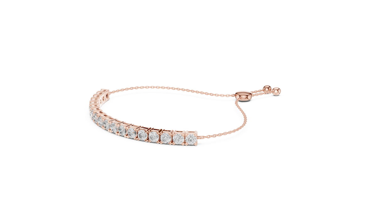 Round Moissanite Bolo Slider Bracelet in rose 925 sterling silver, view 2