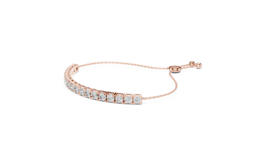 Round Moissanite Bolo Slider Bracelet in rose 925 sterling silver, view 2