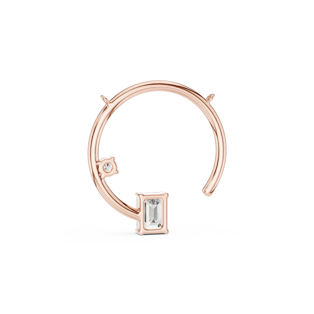 Open Circle Emerald Cut Moissanite Pendant in rose 925 sterling silver, view 4