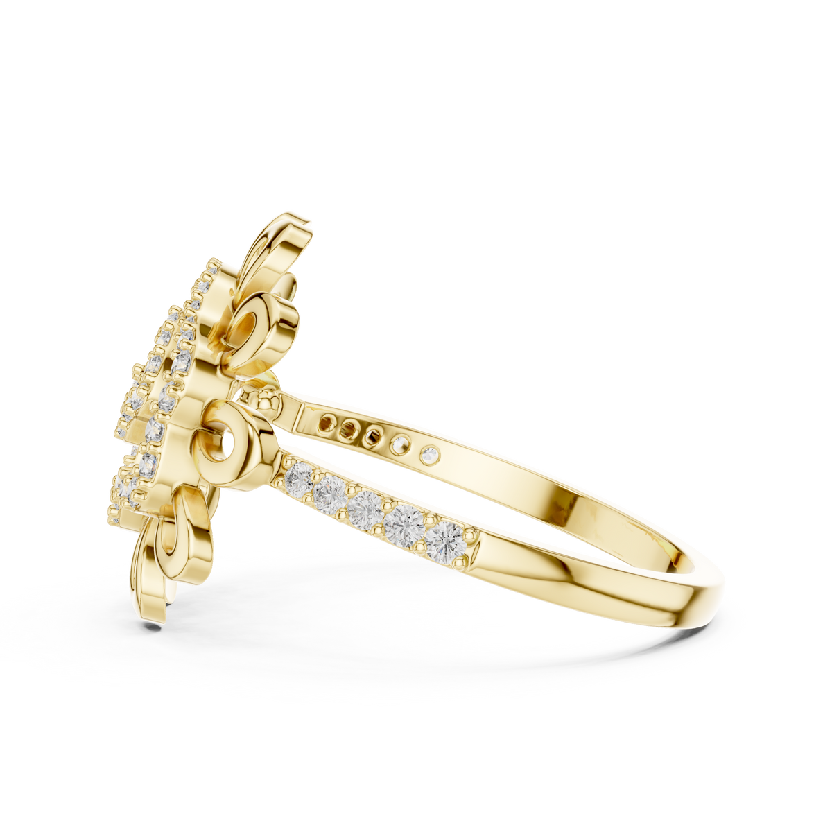 Flower Petal Swirl Moissanite Cocktail Ring in yellow 925 sterling silver, view 3