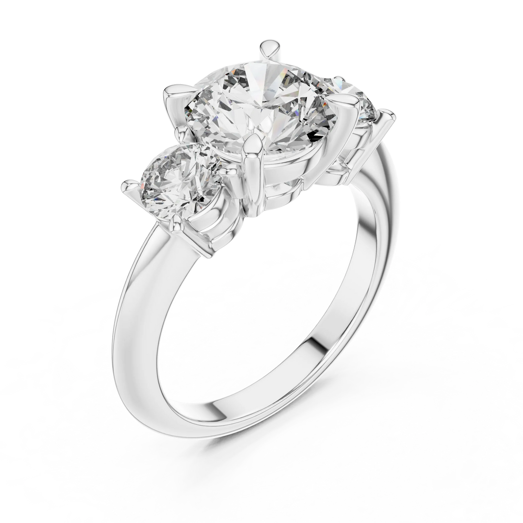 Round Three Stone Moissanite Statement Ring in white 925 sterling silver, view 2
