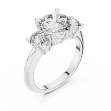 Round Three Stone Moissanite Statement Ring in white 925 sterling silver, view 2