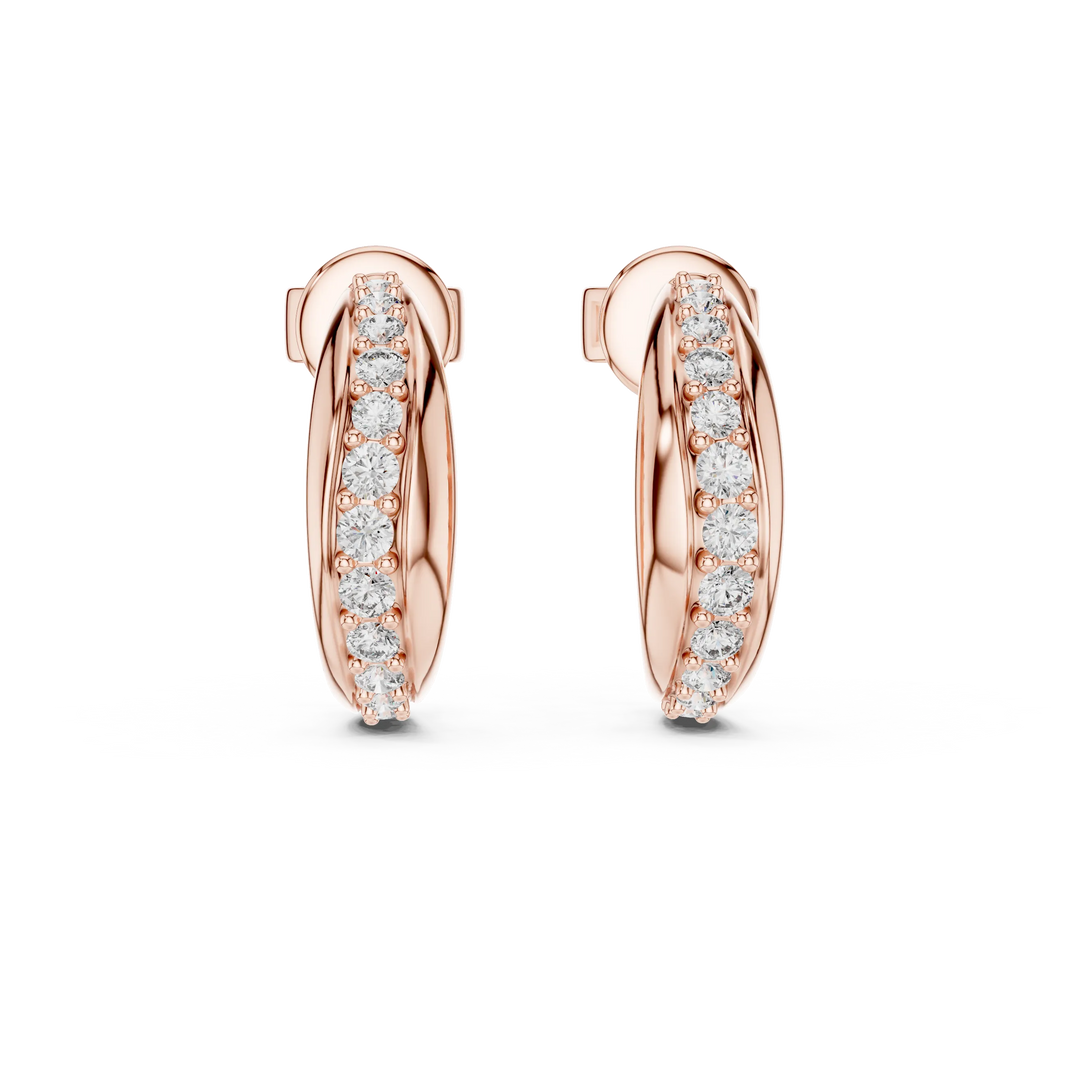 Moissanite graduated pave half hoop earrings in rose 925 sterling silver, view 4