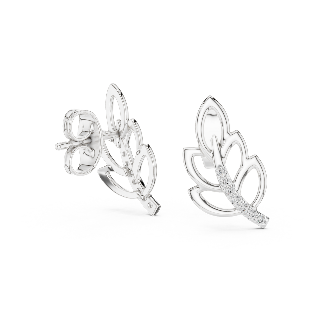 Moissanite Leaf Branch Stud Earrings in white 925 sterling silver, view 1