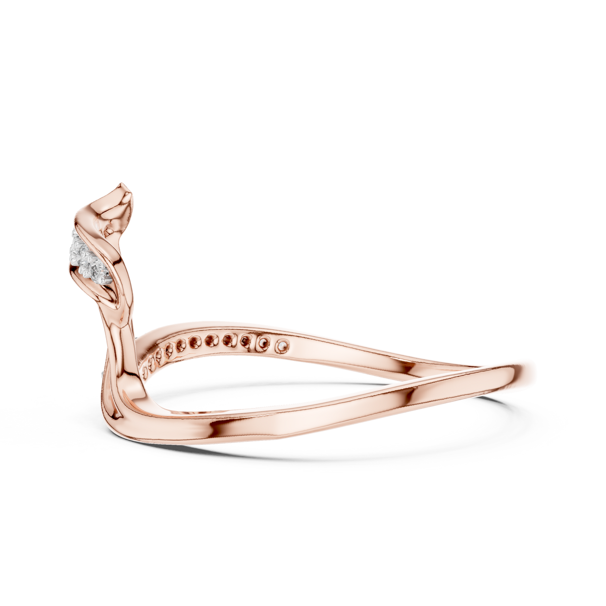 Ribbon Wave Bypass Moissanite Ring in rose 925 sterling silver, view 3