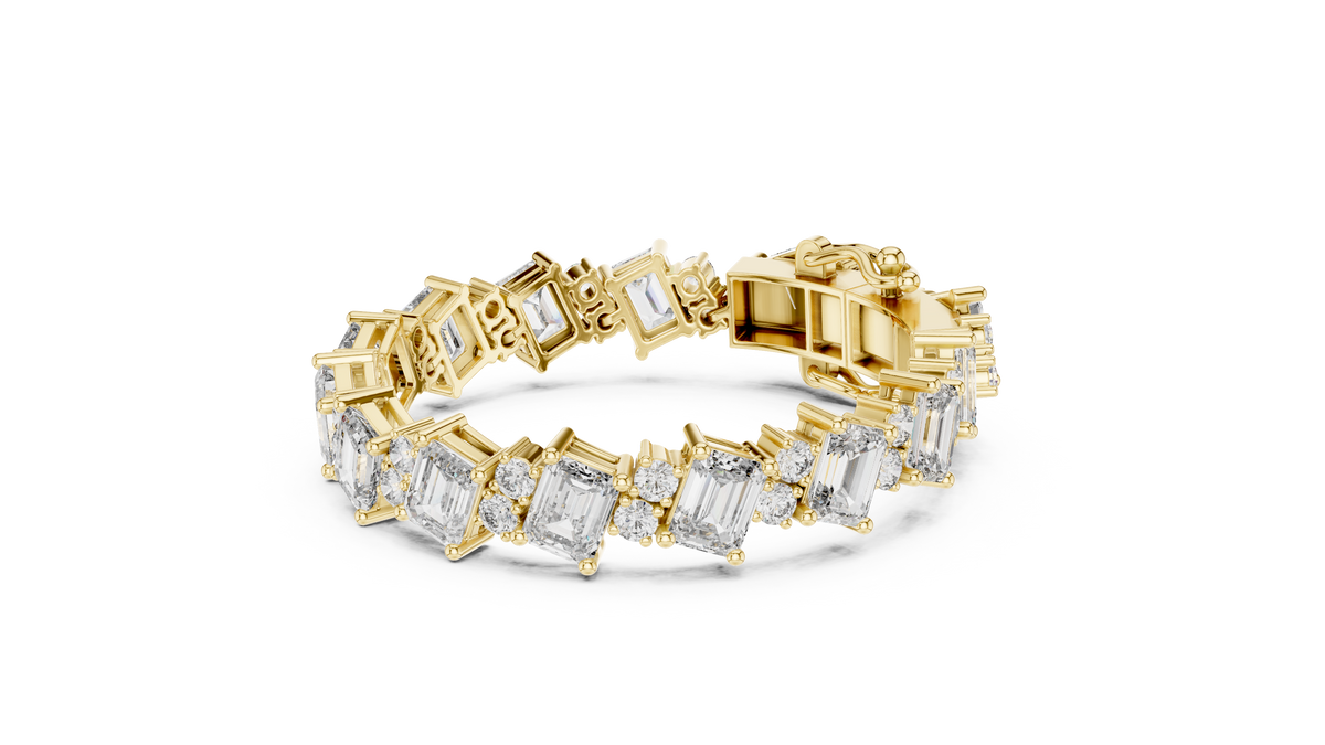 Emerald Cut Moissanite Statement Link Bracelet in yellow 925 sterling silver, view 2