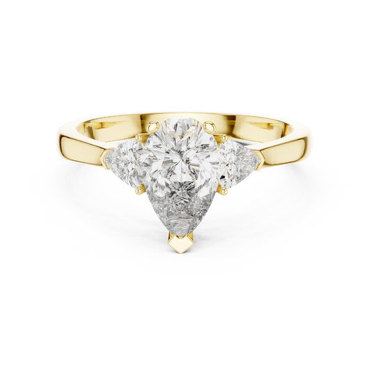 Pear and Trillion Three Stone Moissanite Ring in yellow 925 sterling silver, view 4