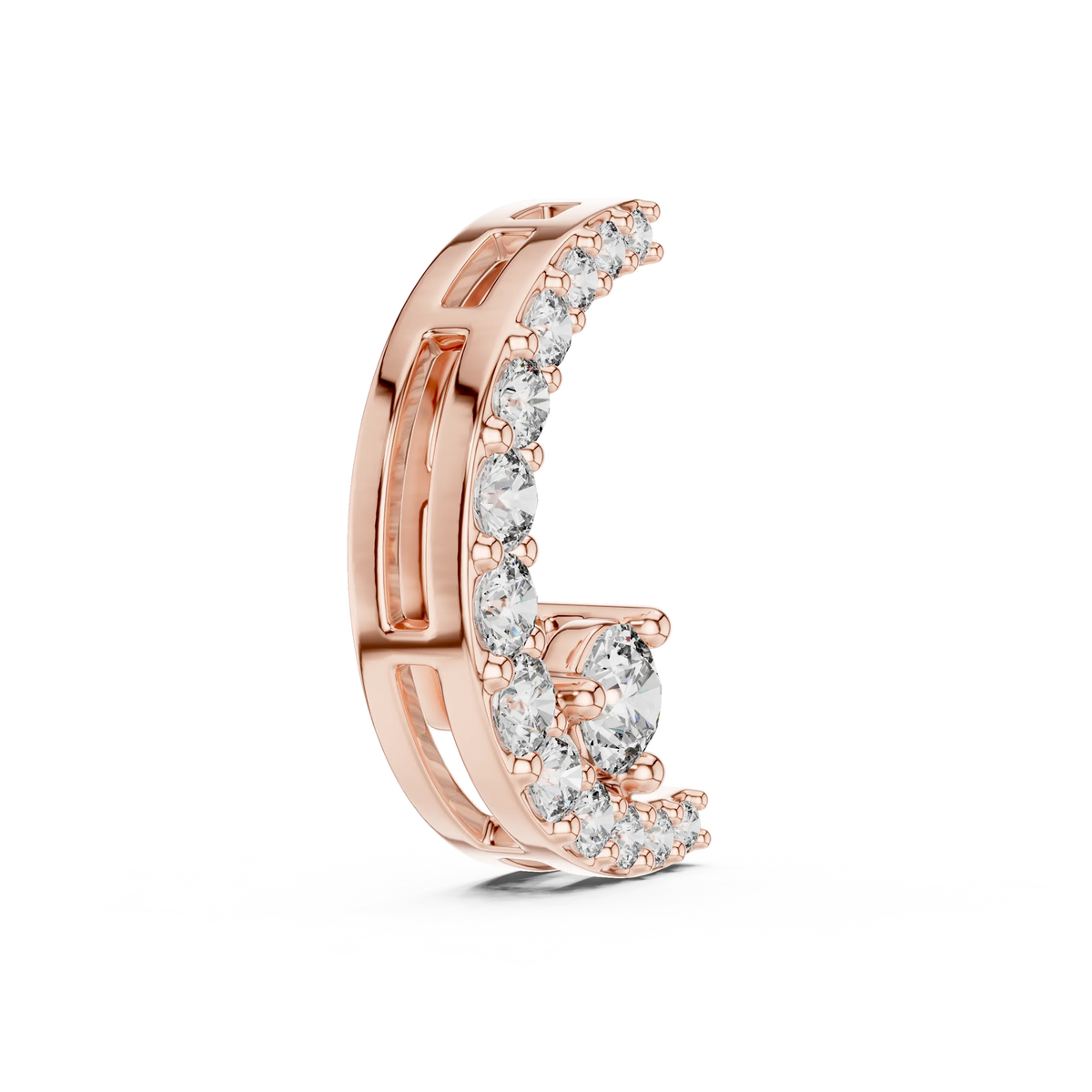 Pavé Crescent Moon Moissanite Pendant in rose 925 sterling silver, view 3