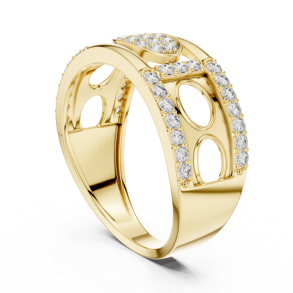 Oval Pavé Cluster Openwork Moissanite Statement Band in yellow 925 sterling silver, view 1