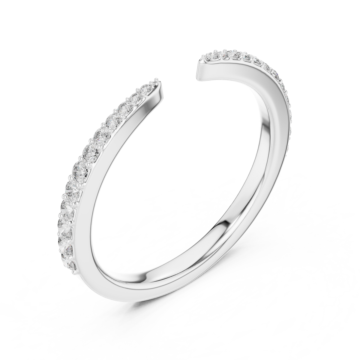 Open Cuff Pavé Moissanite Ring in white 925 sterling silver, view 2