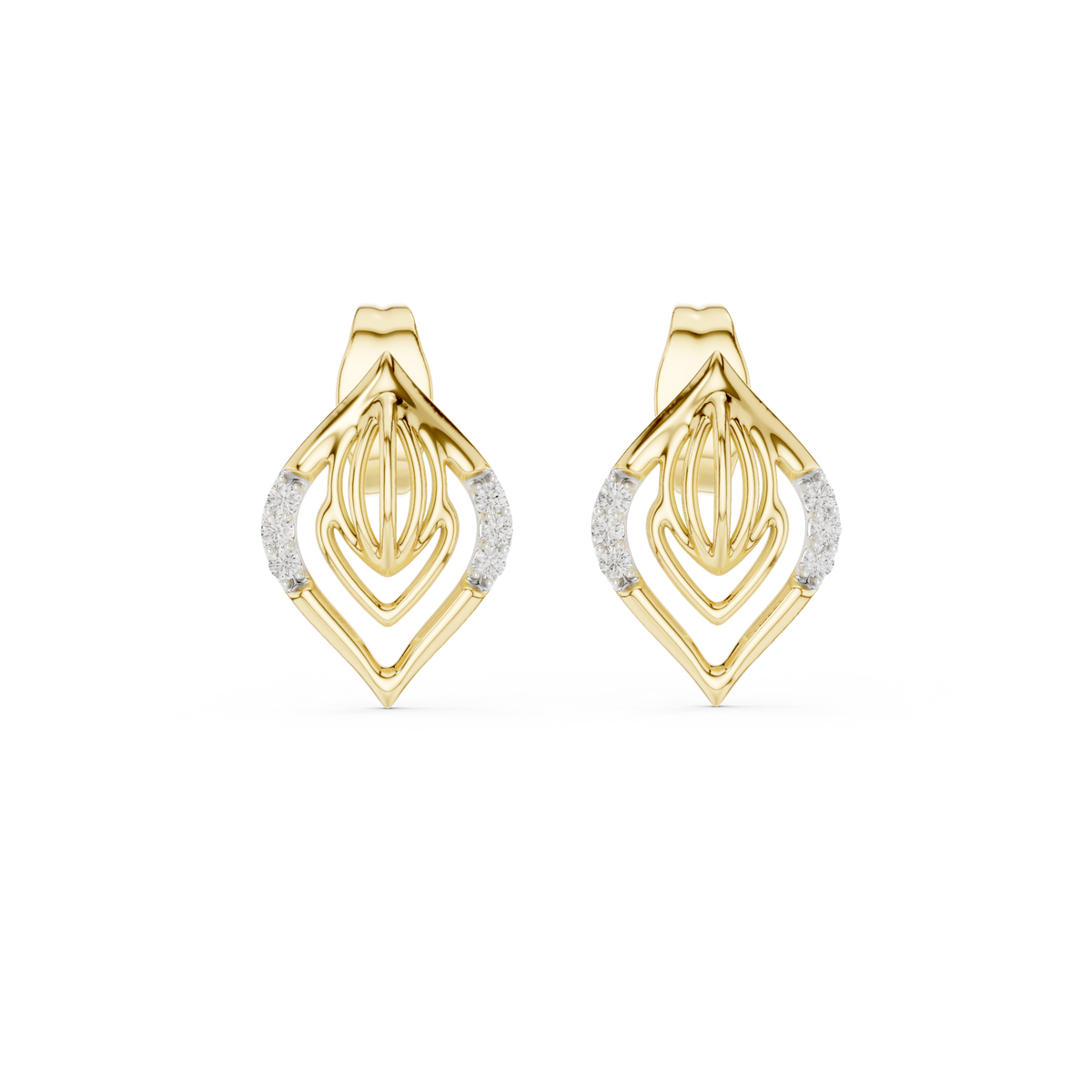 Moissanite Open Leaf Stud Earrings in yellow 925 sterling silver, view 4