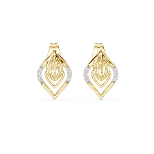 Moissanite Open Leaf Stud Earrings in yellow 925 sterling silver, view 4