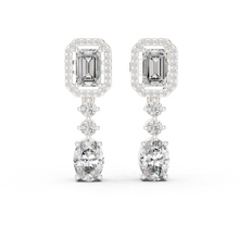 Emerald Halo Moissanite Oval Drop Earrings in white 925 sterling silver, view 1