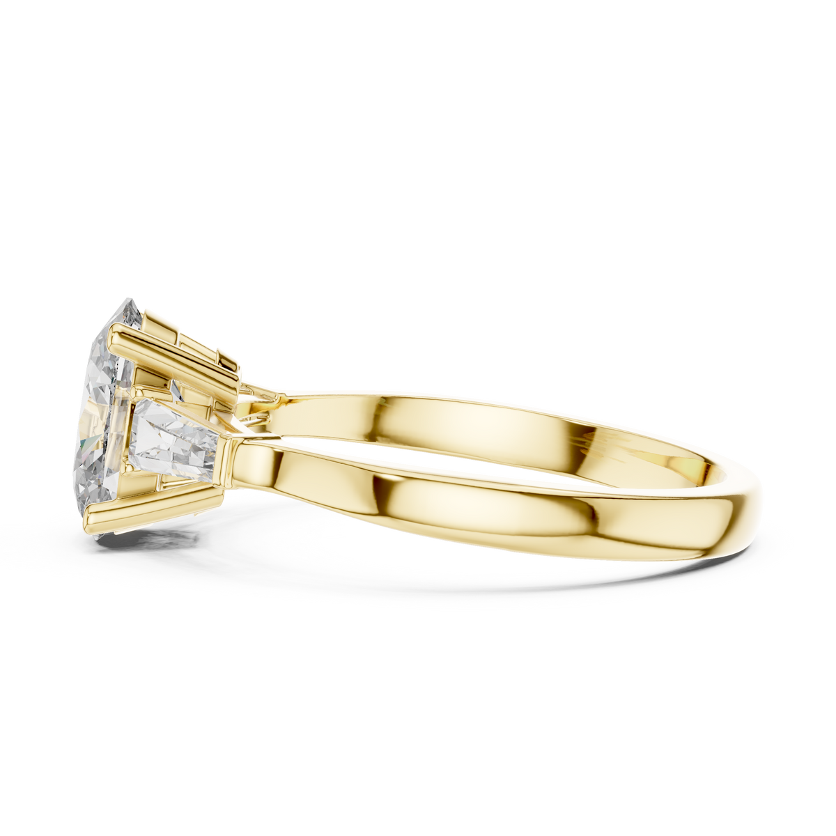 Oval Moissanite Ring with Tapered Baguette Sides in yellow 925 sterling silver, view 3