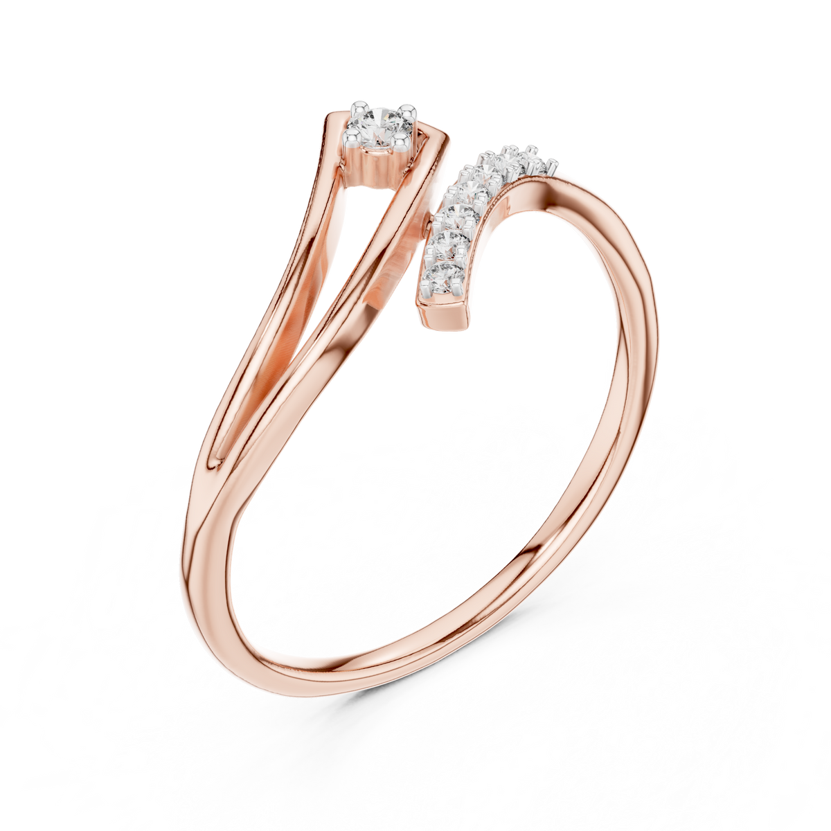 Angular Bypass Moissanite Ring in rose 925 sterling silver, view 2