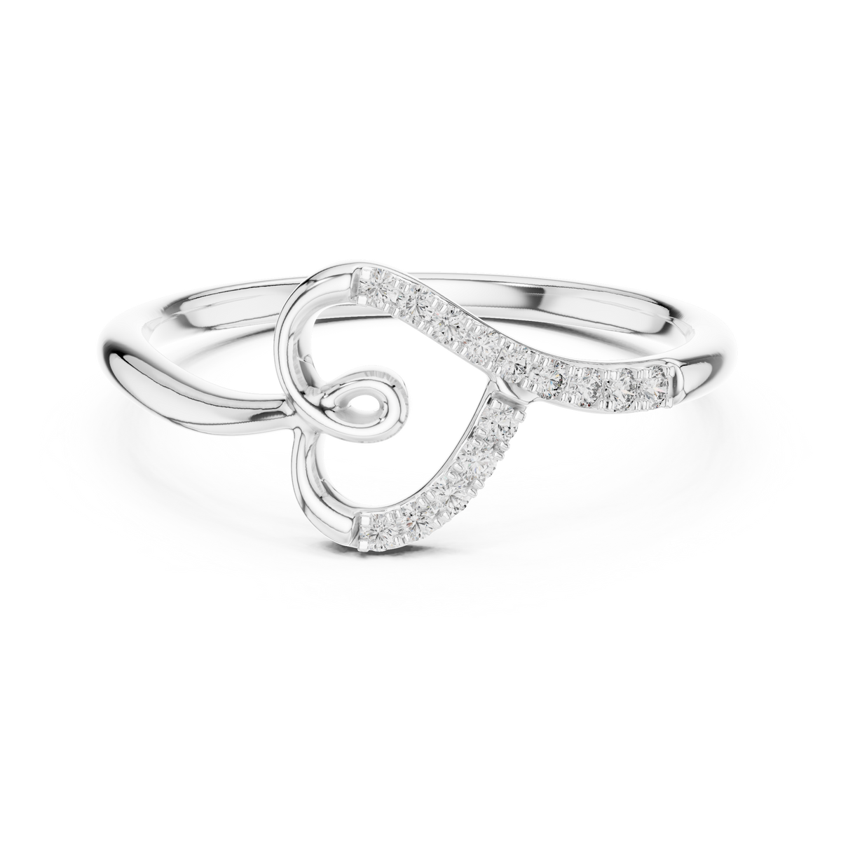 Open Heart Swirl Moissanite Ring in white 925 sterling silver, view 4