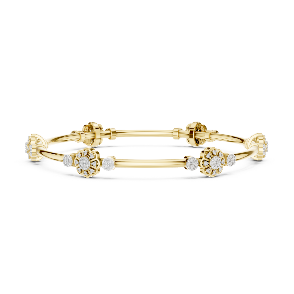 Flower Cluster Moissanite Bangle in yellow 925 sterling silver, view 3