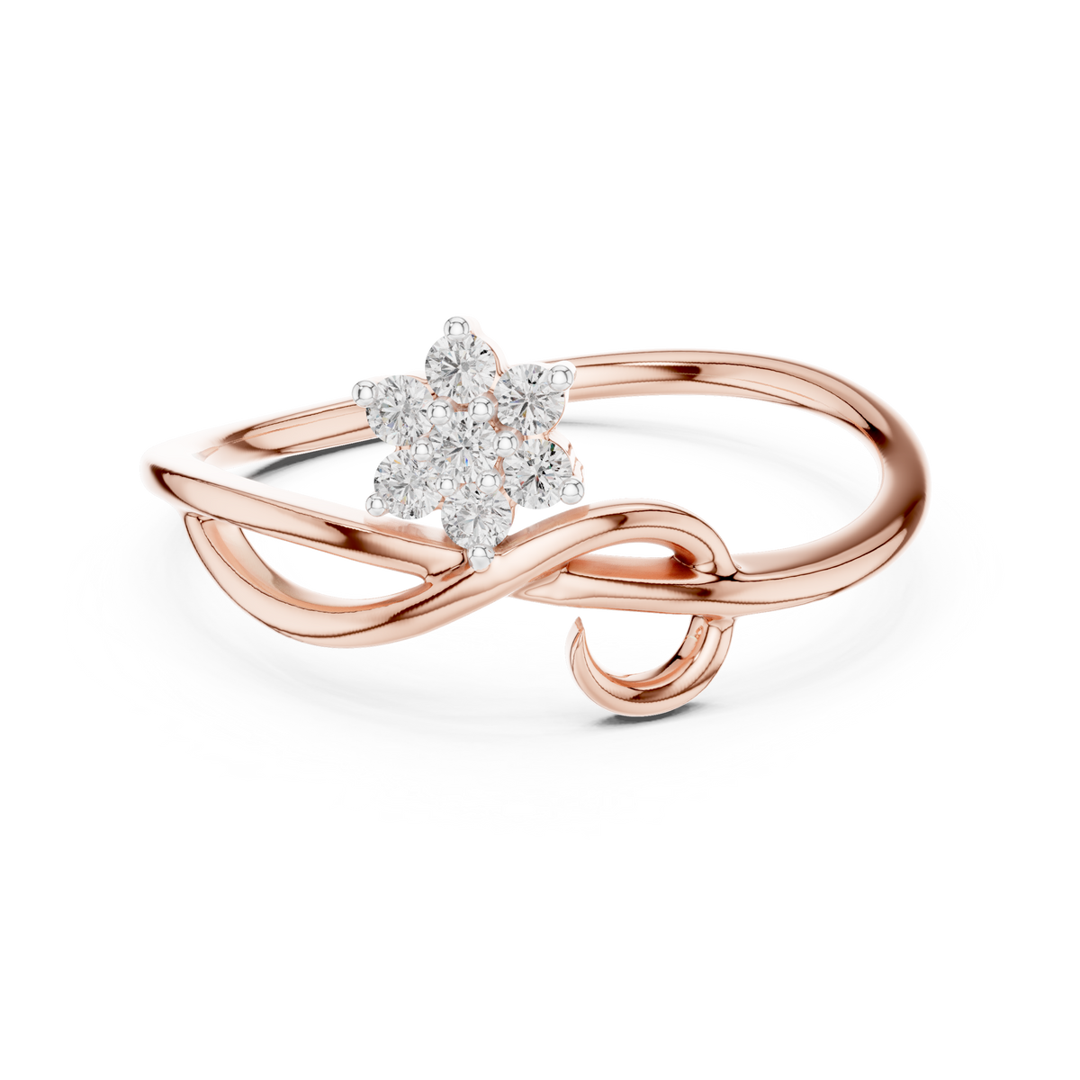 Flower Cluster Infinity Swirl Moissanite Ring in rose 925 sterling silver, view 4