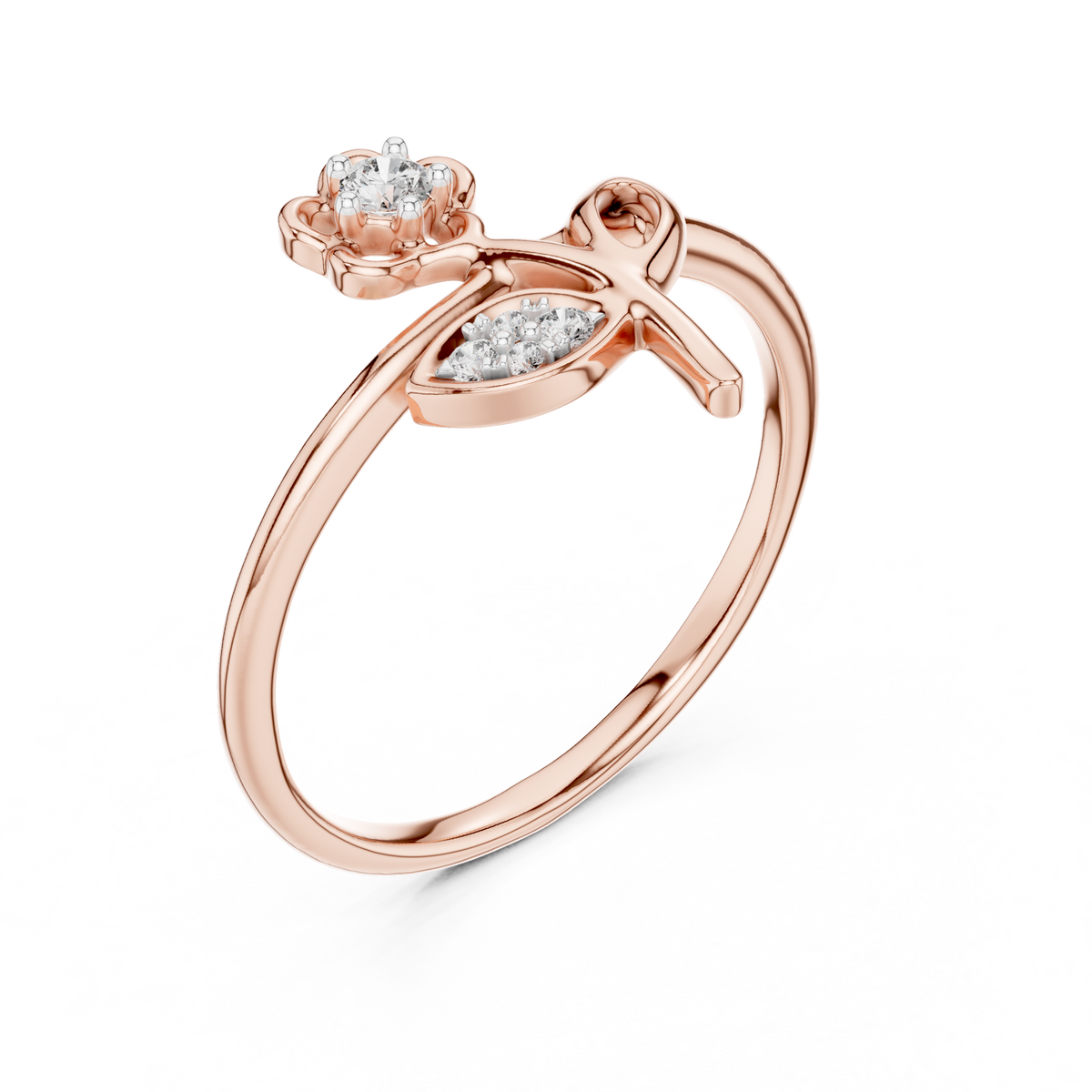 Flower on Stem Moissanite Ring in rose 925 sterling silver, view 2