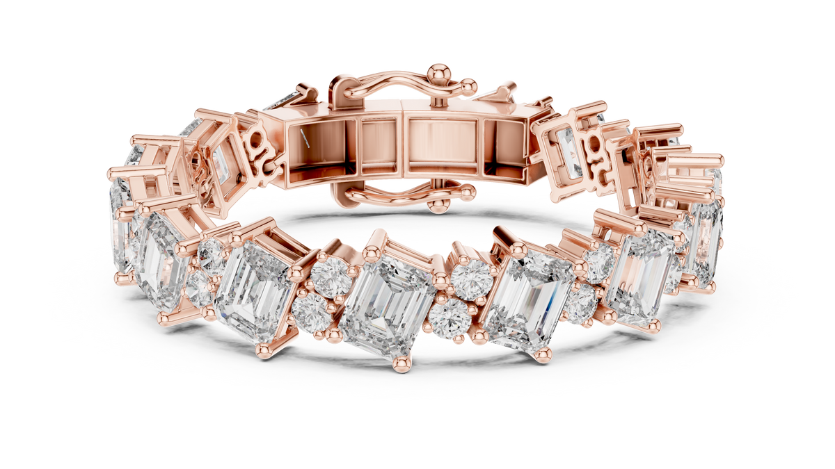 Emerald Cut Moissanite Statement Link Bracelet in rose 925 sterling silver, view 1