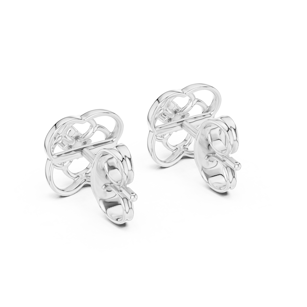 Moissanite Quatrefoil Cluster Stud Earrings in white 925 sterling silver, view 3
