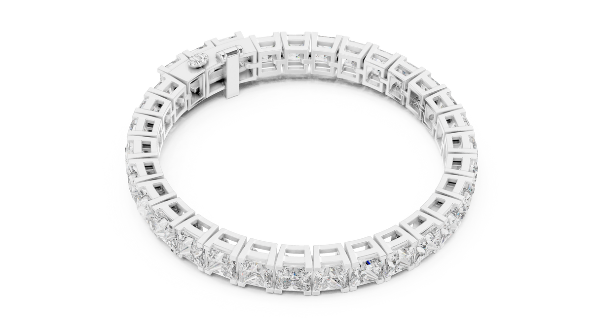 Princess Cut Moissanite Tennis Bracelet in white 925 sterling silver, view 3