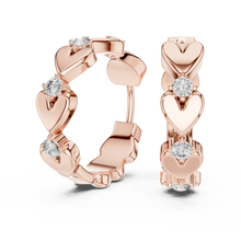 Moissanite heart huggie hoop earrings in rose 925 sterling silver, view 1