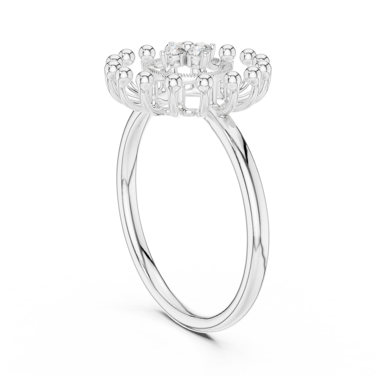 Sunburst Flower Moissanite Ring in white 925 sterling silver, view 1