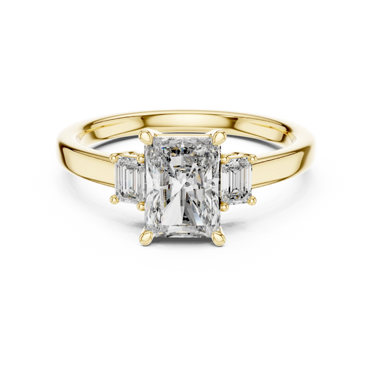 Radiant Cut Moissanite Ring with Baguette Side Stones in yellow 925 sterling silver, view 4