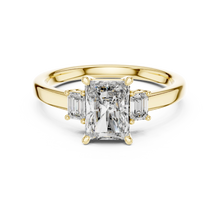 Radiant Cut Moissanite Ring with Baguette Side Stones in yellow 925 sterling silver, view 4