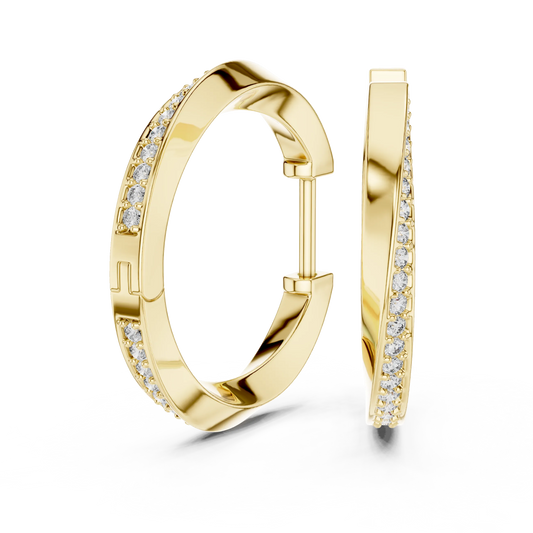Moissanite twisted pave hoop earrings in yellow 925 sterling silver, bold, view 1